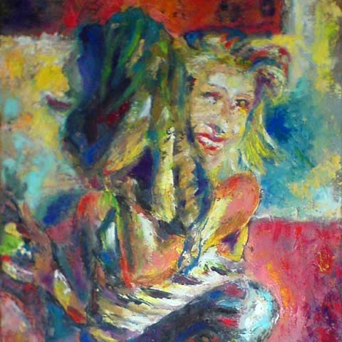 <strong>Utíká mi kočka</strong>, olej na plátně 35x55 cm, (sign. pravý spodní roh)